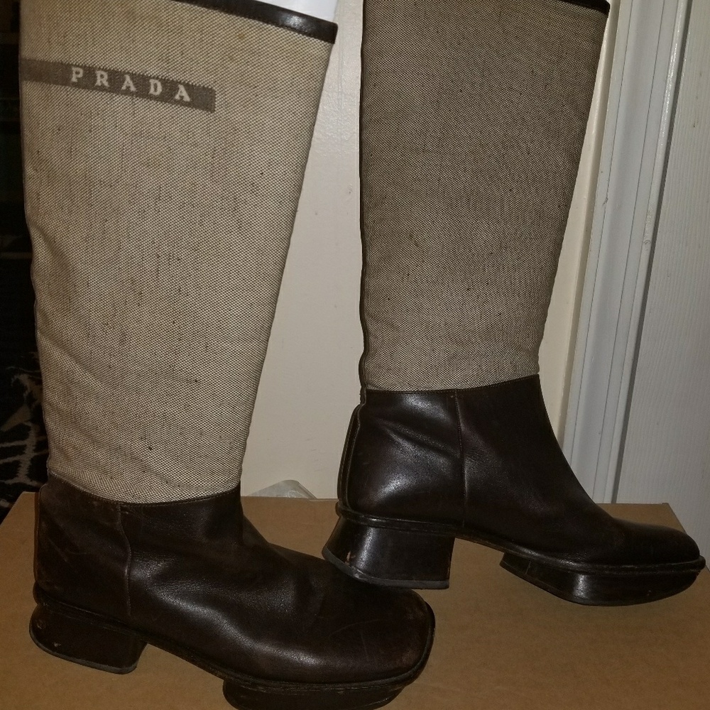 Prada Stacked Heel Riding Boots